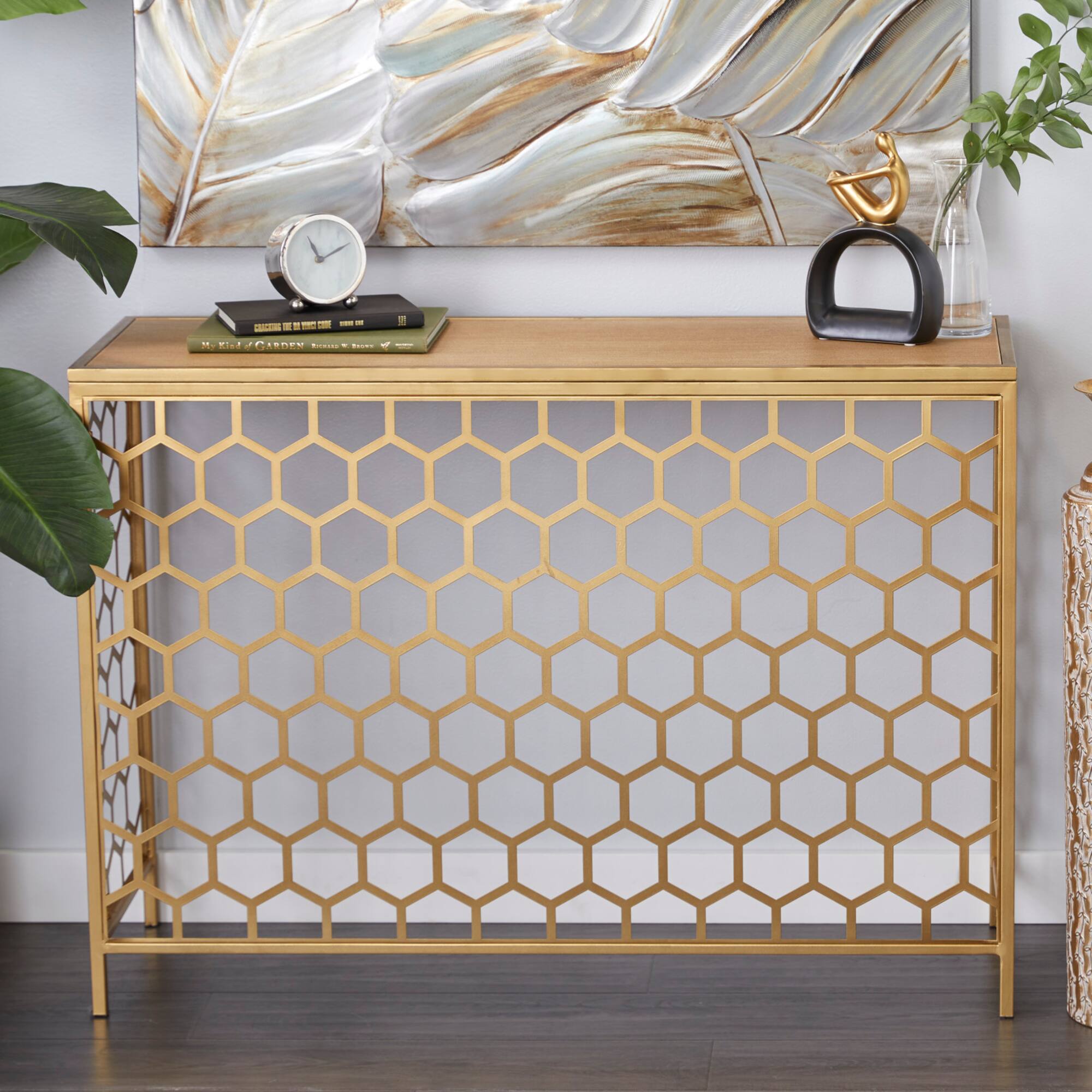 Gold Metal Contemporary Console Table 30" x 42" x 14"